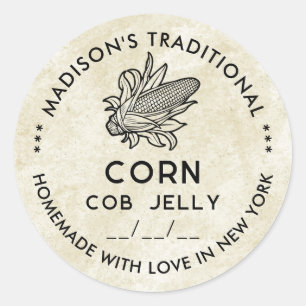 Oude sticker met maiskolfjelly en kolf symbool