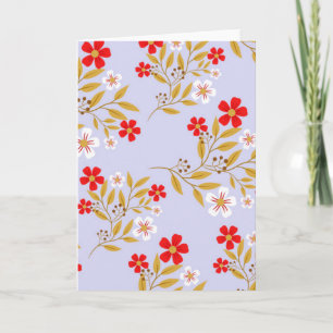 Oude stijl mooie rode bloemen op blauwe patroon kaart