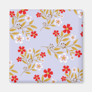 Oude stijl mooie rode bloemen op blauwe patroon magneet