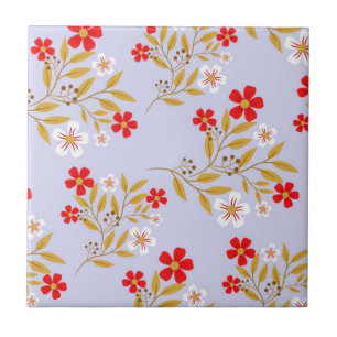 Oude stijl mooie rode bloemen op blauwe patroon tegeltje