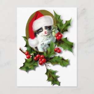 Oude Stijl Vintage Kerst Katje Feestdagenkaart