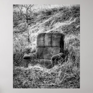 Oude stoel foto in zwart en wit poster