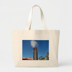 oude stoomfluit met een witte pluim van stoom grote tote bag