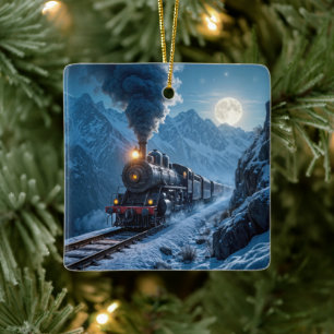 Oude Stoomlocomotief in het Maanlicht Keramisch Ornament