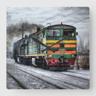Oude Stoomlocomotief Trein Foto Vierkante Klok