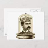 Oude stoomstijl klokwerk brein, snor man briefkaart (Voorkant / Achterkant)