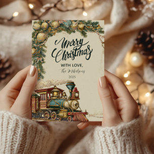 Oude Stoomtrein Kerstmis Feestdagenkaart