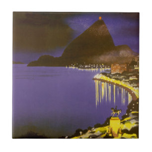 Oude strand bij nacht in Rio De Janeiro, Brazilië Tegeltje
