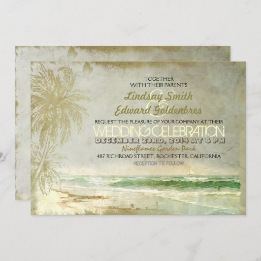 oude strand bruiloft uitnodigingen (Voorkant / Achterkant)