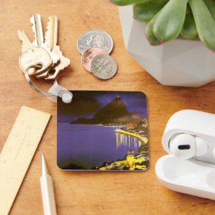 Oude strand in Rio De Janeiro, Brazilië bij nacht Sleutelhanger