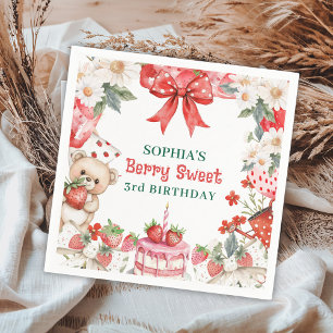Oude Strawberry Berry Zoete 3e Verjaardag  Servet