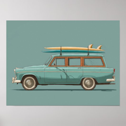 Oude Surf Wagon – Retro Strandauto Poster (Voorkant)