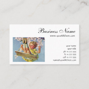 Oude swing, meisje dat in een boom slingert kinder visitekaartje