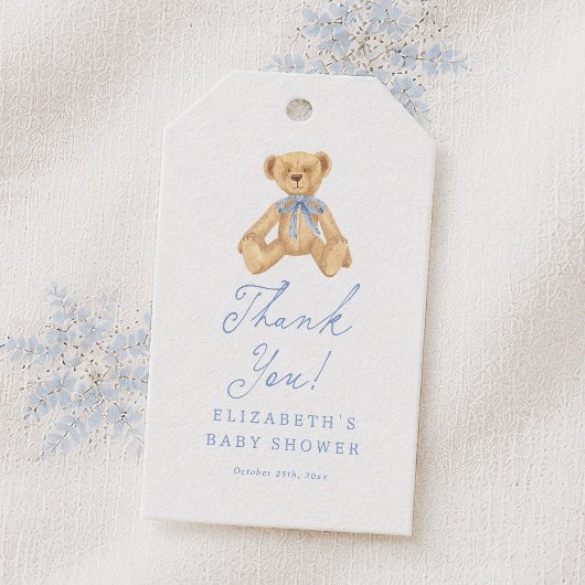 Oude teddybeer babyshower bedankt cadeaulabel