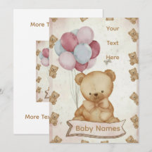 Oude teddybeer babyshower uitnodiging