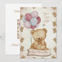 Oude teddybeer babyshower uitnodiging