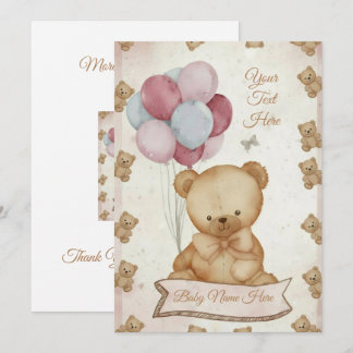 Oude teddybeer babyshower uitnodiging