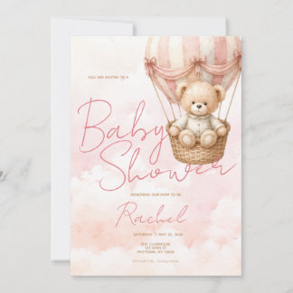 Oude teddybeer meisje babyshower uitnodiging