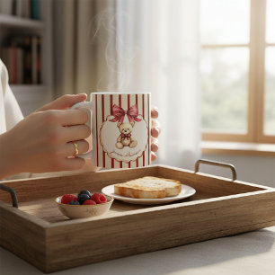Oude teddybeer met rode strik waterverf naam koffiemok