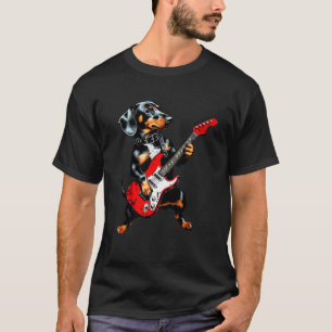 Oude tekening van een dachshond die gitaar speelt t-shirt