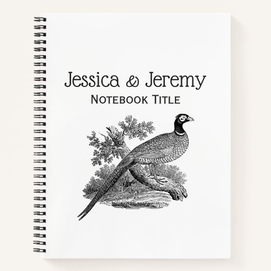 Oude tekening van fazant jachtvogel zwart-wit notitieboek (Voorkant)