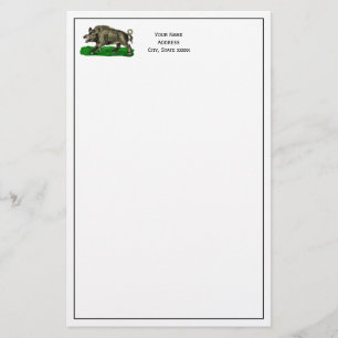Oude tekening van wild zwijn zwart-wit #3C Briefpapier