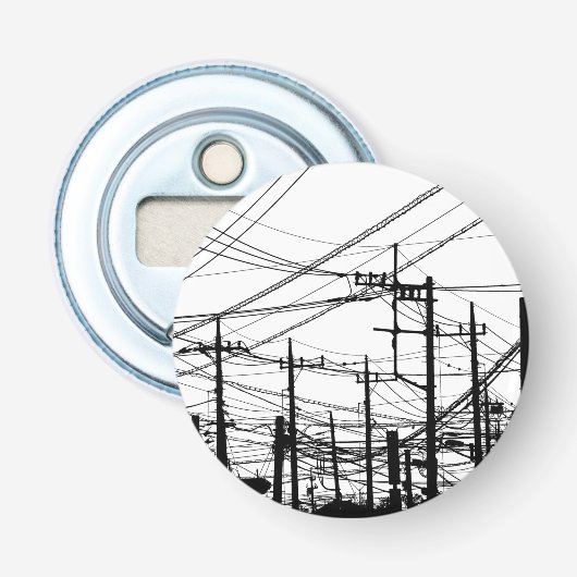 Oude telefoon- en voedingslijnen button flesopener (Voorkant)