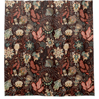Oude Terracotta Folk Paisley Aardse Bloemen Douchegordijn