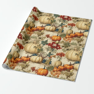Oude Thanksgiving Pompoen Bloem Oogst Cadeaupapier