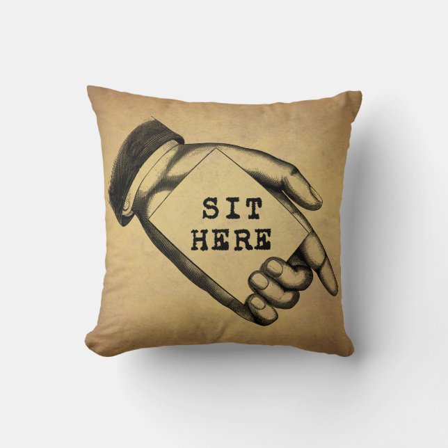  Oude Tijd die met hand wijst hier Teken Kussen (Voorkant)