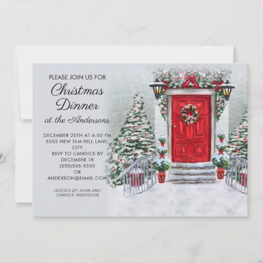 Oude tijd  rode deur met kerstmis kaart (Voorkant)