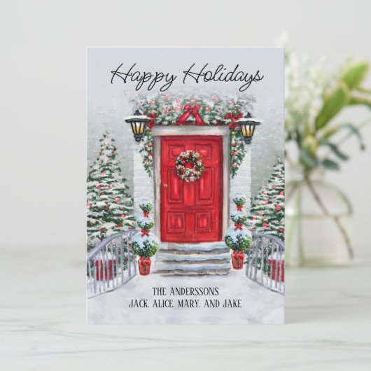 Oude tijd rode deur Prettige feestdagen Feestdagenkaart (Staand voorkant)