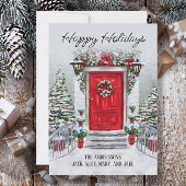 Oude tijd rode deur Prettige feestdagen Feestdagenkaart