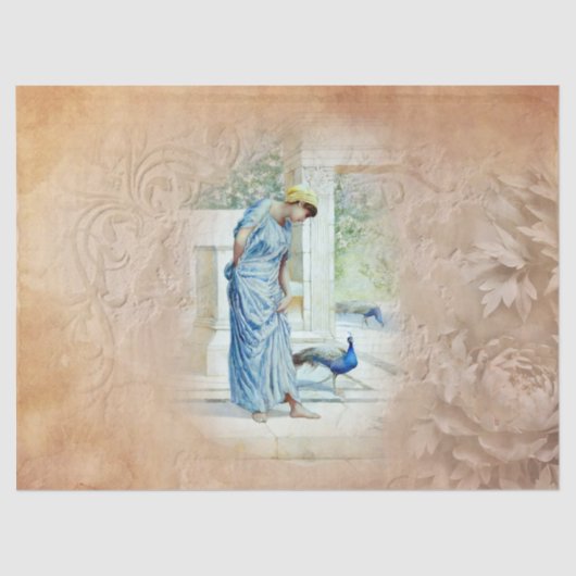 Oude Tijden Vrouw Peacock Tissue Paper Tissuepapier (Voorkant)