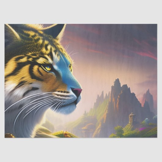 Oude tijger onderzoekt zijn koninkrijk-paars bloem tissuepapier (Voorkant)