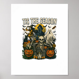 Oude Tis Seizoen Halloween Skelet Retro Poster