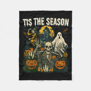 Oude Tis the Season Halloween Skelet Geest Fleece Deken