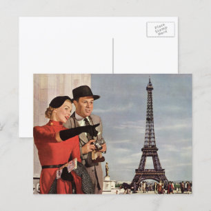 Oude toeristen bij Eiffeltoren, Parijs Vakantie Briefkaart