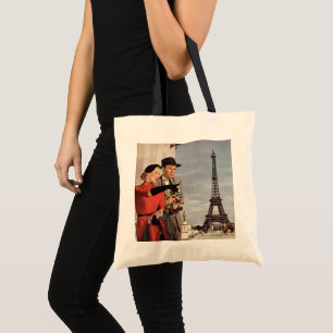 Oude toeristen bij Eiffeltoren, Parijs Vakantie Tote Bag