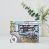 Oude tractor briefkaart (Staand voorkant)