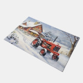 Oude Tractor en Schuur Snowy Winter Boerderij Kers Deurmat (Schuin)