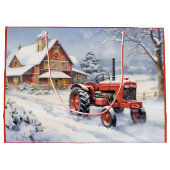Oude Tractor en Schuur Snowy Winter Boerderij Kers Groot Cadeauzakje (Achterkant)