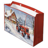 Oude Tractor en Schuur Snowy Winter Boerderij Kers Groot Cadeauzakje (Achterkant Gekanteld)