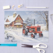 Oude Tractor en Schuur Snowy Winter Boerderij Kers Tissuepapier (Craft)
