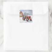 Oude Tractor en Schuur Snowy Winter Boerderij Kers Vierkante Sticker (Tas)