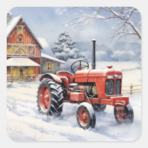 Oude Tractor en Schuur Snowy Winter Boerderij Kers