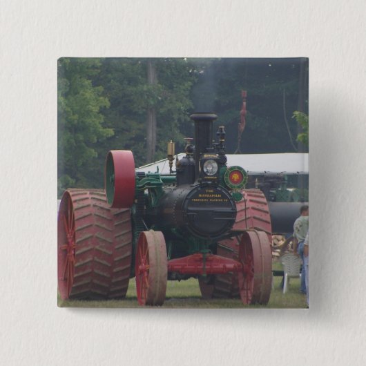 Oude tractor vierkante button 5,1 cm (Voorkant)