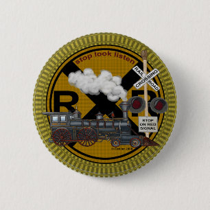 Oude trein ronde speld button 5,7 cm