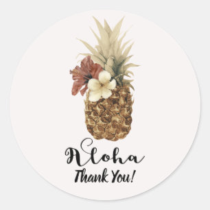 Oude Tropische Ananas Hibiscus Bloem Bruiloft Ronde Sticker