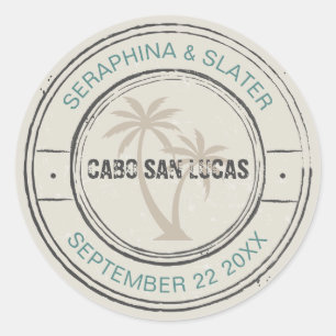 Oude Tropische Paspoort Stempel Palmboom Ronde Sticker
